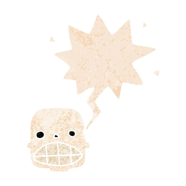 Retro dokulu tarzda karikatür kafatası ve konuşma balonu — Stok Vektör