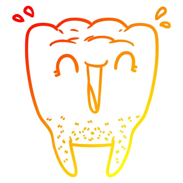 Linha gradiente quente desenho desenhos animados dente feliz — Vetor de Stock
