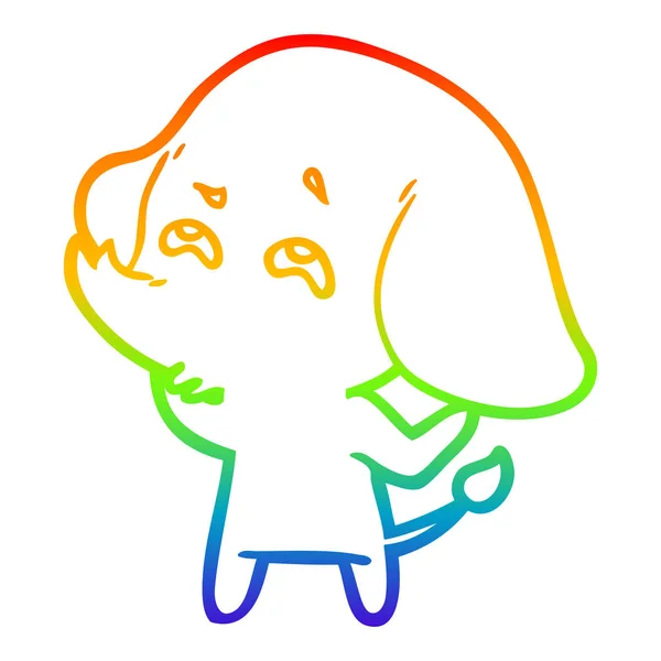 Rainbow gradient linje ritning tecknad elefant minnas — Stock vektor