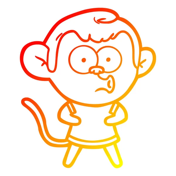 Warme kleurovergang lijntekening cartoon verrast aap — Stockvector