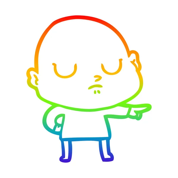 Regenboog gradiënt lijntekening cartoon kale man — Stockvector