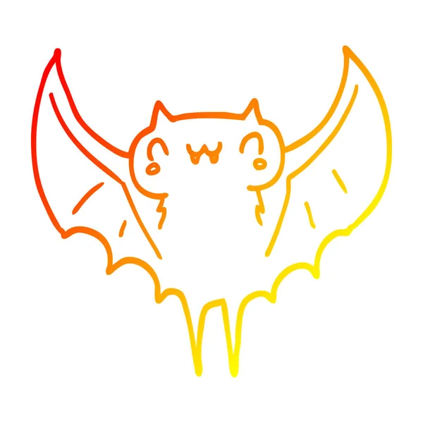 Línea de gradiente caliente dibujo murciélago de dibujos animados — Vector de stock