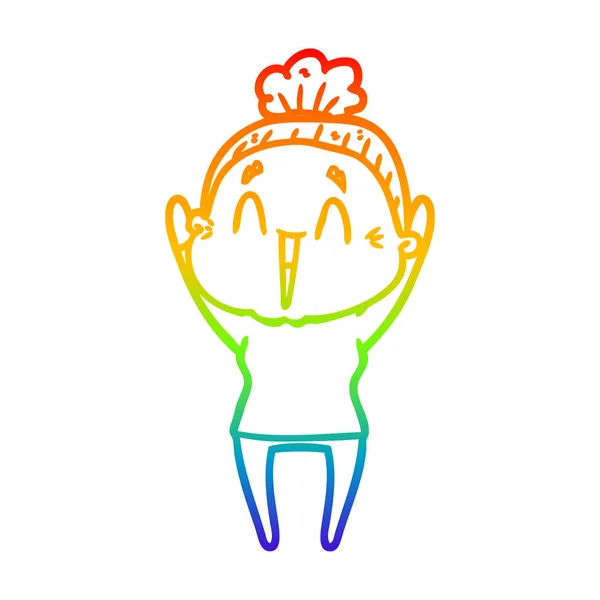 Rainbow gradient ligne dessin dessin animé heureuse vieille dame — Image vectorielle