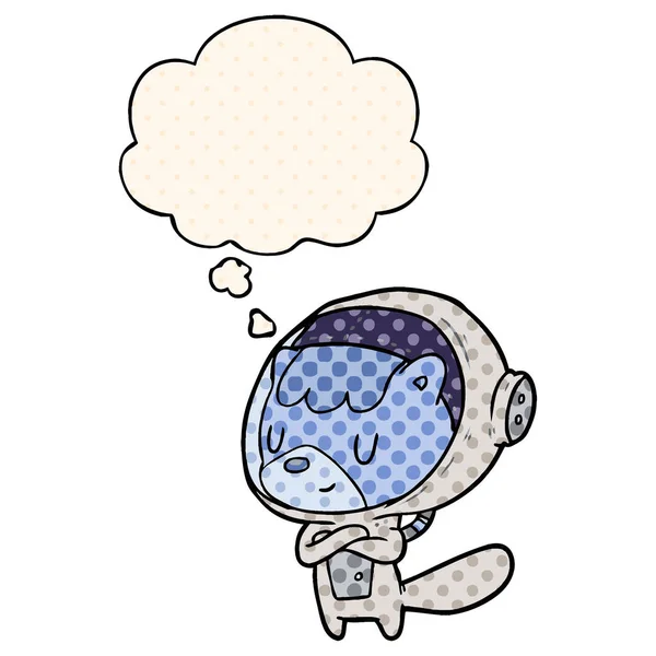 Astronauta de dibujos animados animal y burbuja de pensamiento en estilo de cómic — Archivo Imágenes Vectoriales