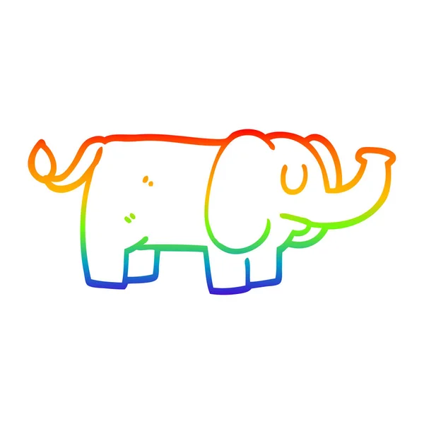 Rainbow gradient line drawing cartoon funny elephant — Stock Vector