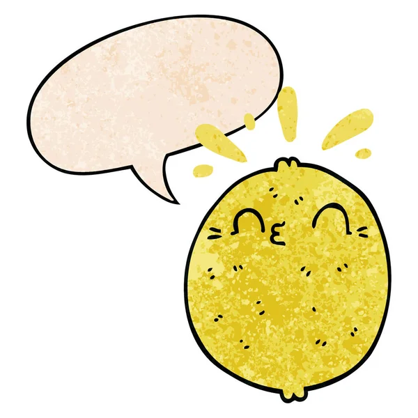 Cute cartoon lemon and speech bubble in retro texture style — Stock Vector