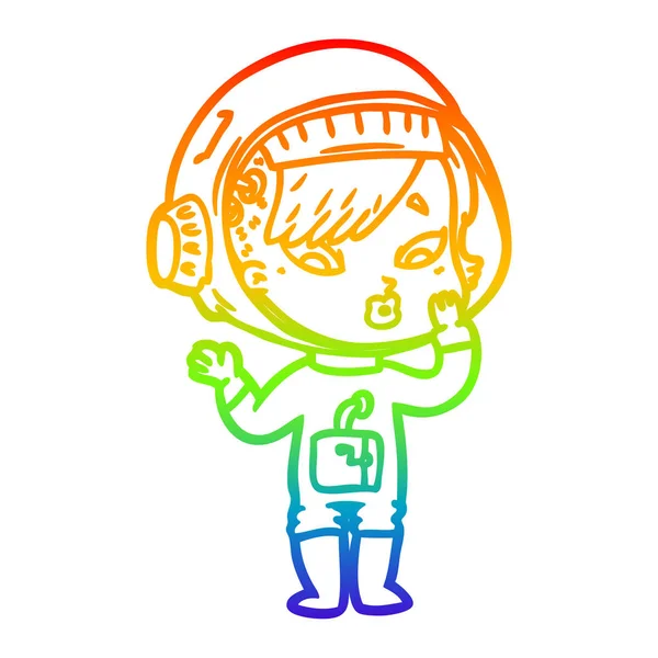 Regenbogengradienten Linie Zeichnung Cartoon Astronautin Frau — Stockvektor