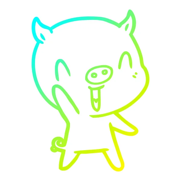 Linea gradiente freddo disegno felice cartone animato maiale — Vettoriale Stock