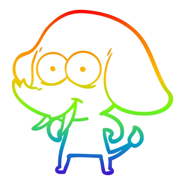Rainbow gradient linje ritning lycklig tecknad elefant — Stock vektor