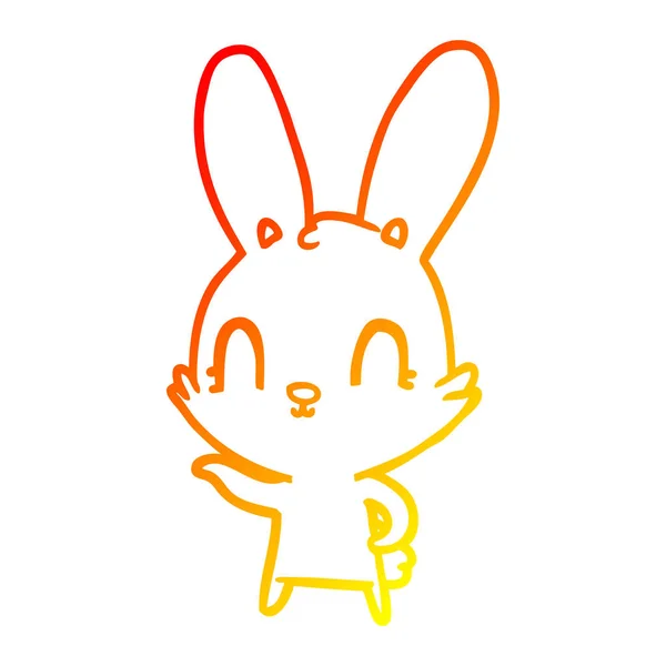 Тёплая градиентная линия, нарисованная милым мультяшным кроликом — стоковый вектор