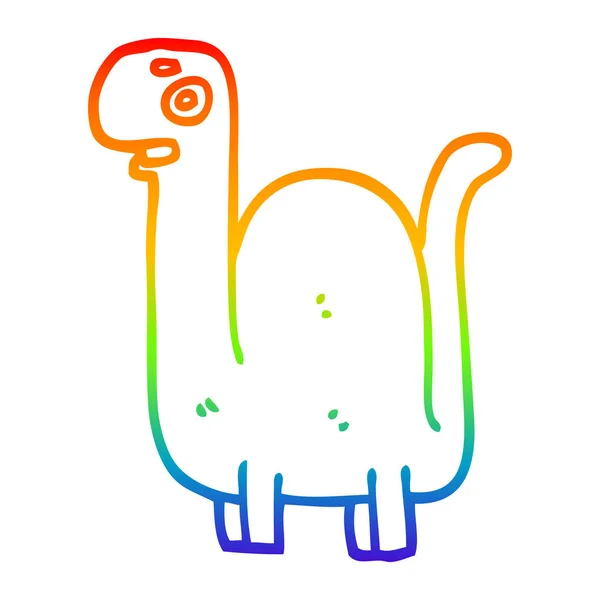 Rainbow gradient line drawing cartoon prehistoric dinosaur — Stock Vector