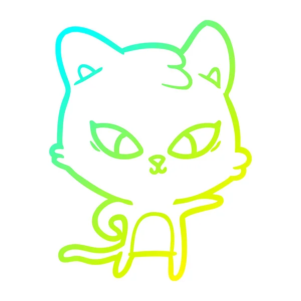 Línea de gradiente frío dibujo lindo gato de dibujos animados — Vector de stock