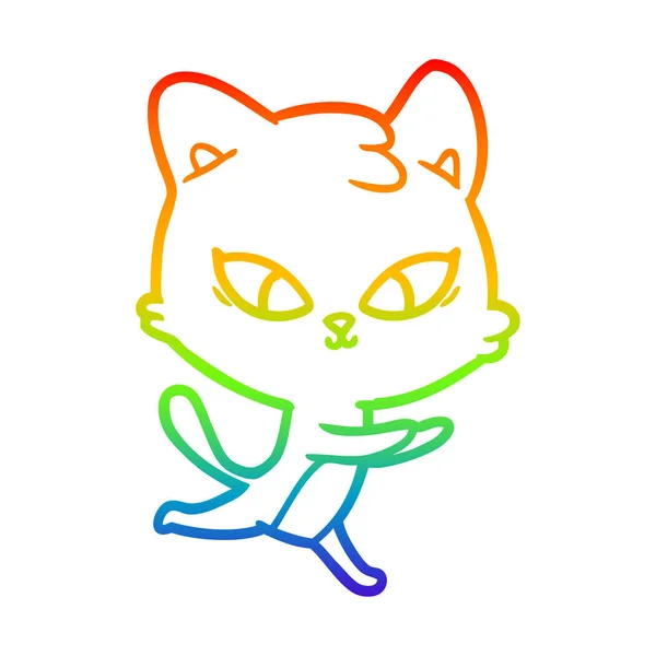 Ουράνιο τόξο γραμμή διαβάθμισης σχέδιο χαριτωμένο γάτα κινουμένων σχεδίων — Διανυσματικό Αρχείο