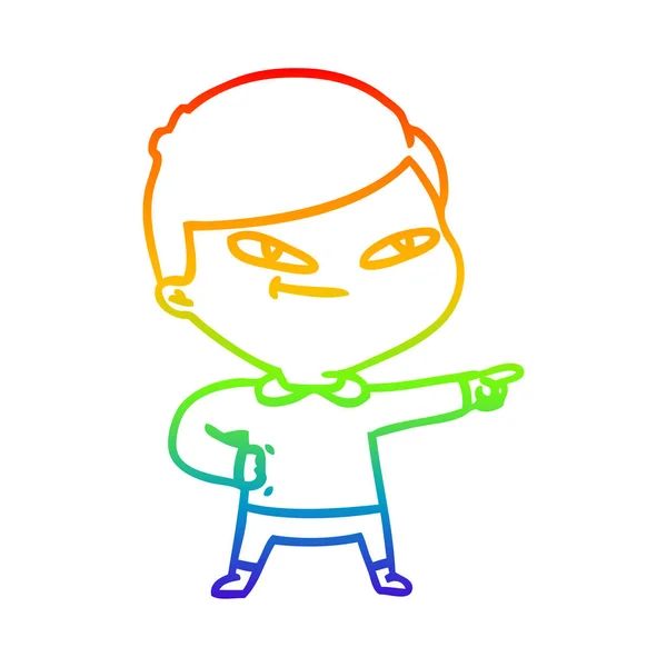 Arco-íris linha gradiente desenho cartoon apontando homem — Vetor de Stock
