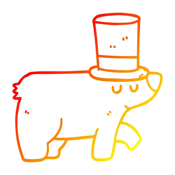 Warm gradient line drawing cartoon bear wearing top hat — Stock Vector