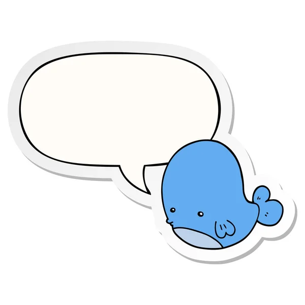 Autocollant baleine dessin animé et bulle de parole — Image vectorielle