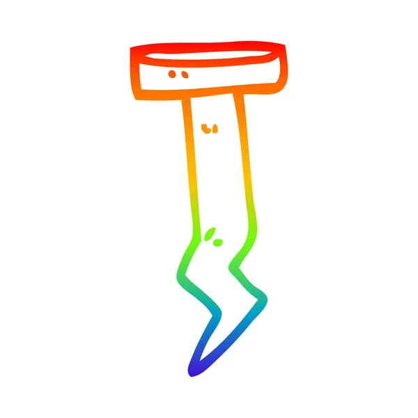 Rainbow gradient line drawing cartoon old nail — Stock Vector