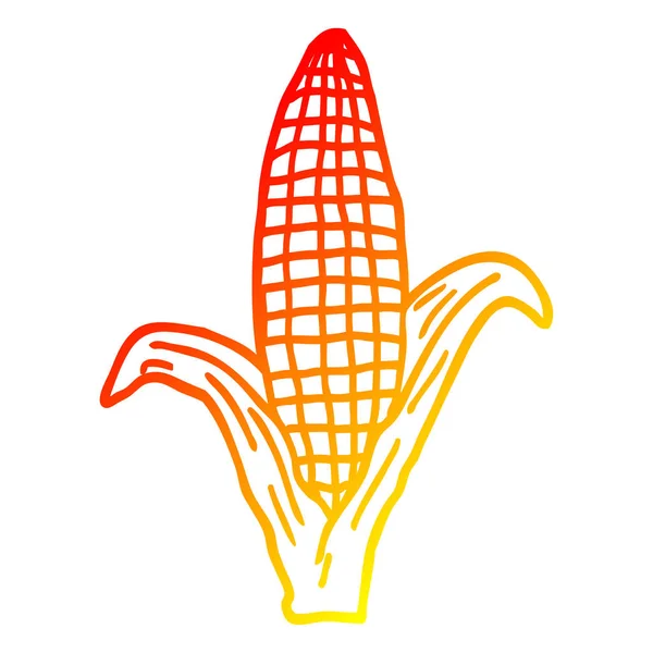 Warm gradient line drawing cartoon corn on cob — Stock Vector