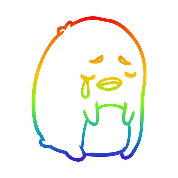 Arco iris gradiente línea dibujo llorando pingüino — Vector de stock