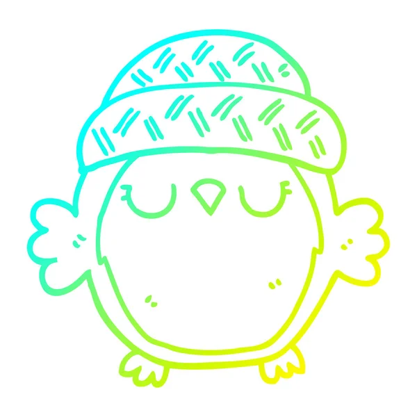 帽子にかわいい漫画のフクロウを描く冷たいグラデーションライン — ストックベクタ
