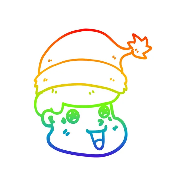 クリスマス帽子をかぶった漫画男を描く虹のグラデーションライン — ストックベクタ