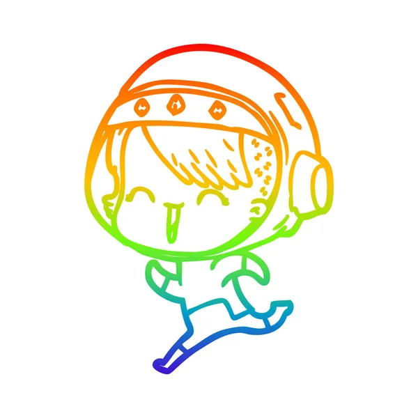 Arco-íris linha gradiente desenho feliz cartoon espaço menina — Vetor de Stock