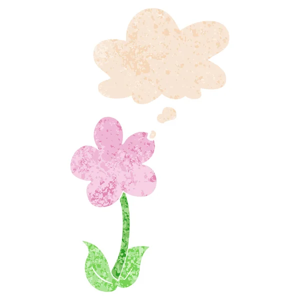 Retro dokulu tarzında sevimli karikatür çiçek ve düşünce balonu — Stok Vektör