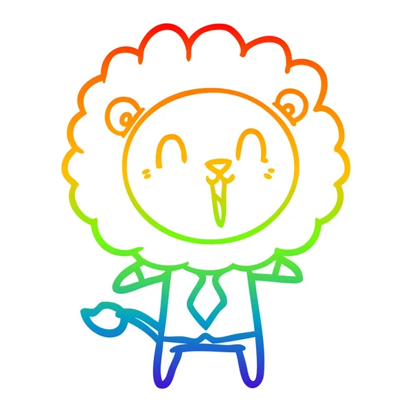 Rainbow gradient ligne dessin lion rire dessin animé — Image vectorielle