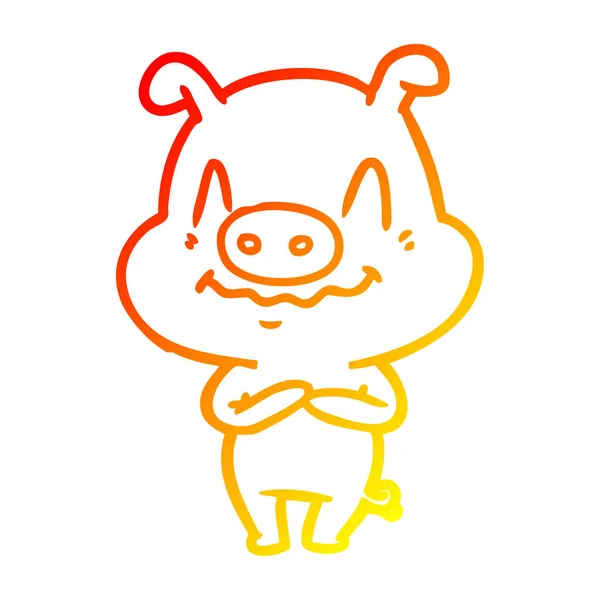 Warm gradient line drawing nervous cartoon pig — Stock Vector