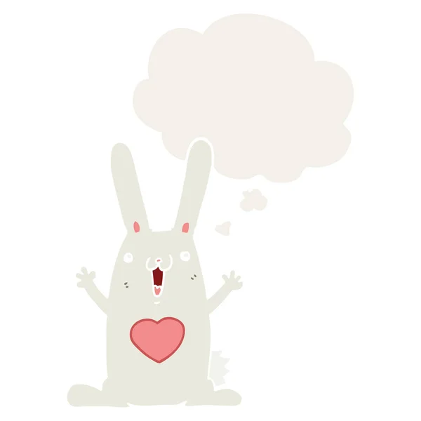 Мультфильм про влюбленного кролика и мыльный пузырь в стиле ретро — стоковый вектор