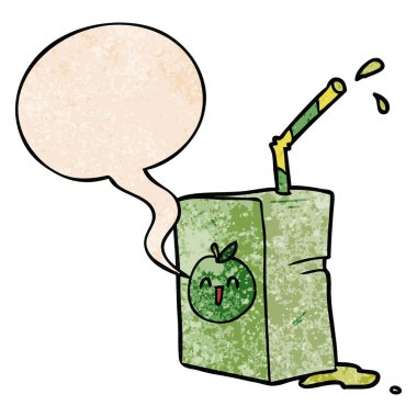 retro doku tarzıkarikatür elma suyu kutusu ve konuşma balonu
