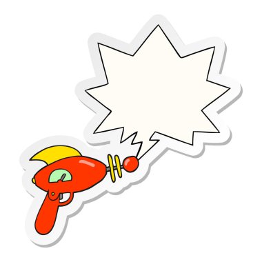 karikatür ışın silah ve konuşma kabarcık etiket