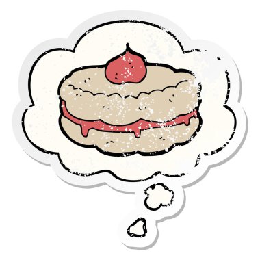 karikatür bisküvi ve sıkıntılı yıpranmış etiket olarak kabarcık düşünce