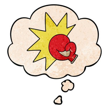 boks eldiven karikatür ve grunge doku patte düşünce balonu