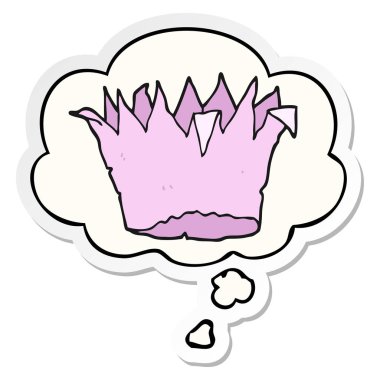 karikatür kağıt taç ve baskılı bir etiket olarak kabarcık düşünce