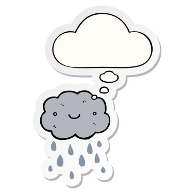 sevimli karikatür bulut ve basılı bir etiket olarak kabarcık düşünce