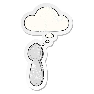 karikatür kaşık ve sıkıntılı yıpranmış etiket olarak kabarcık düşünce