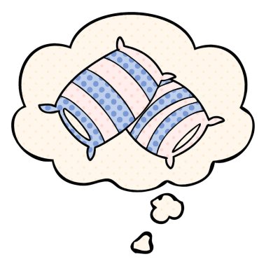 çizgi film yastıkları ve çizgi roman tarzında düşünce balonu