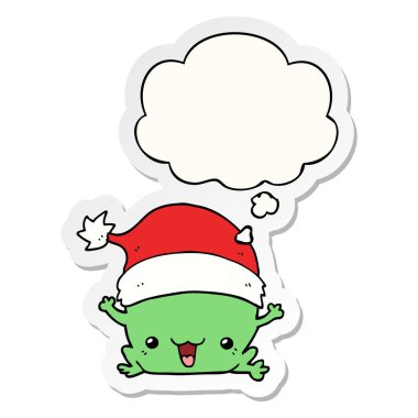 sevimli karikatür noel kurbağa ve baskılı bir stic olarak kabarcık düşündüm