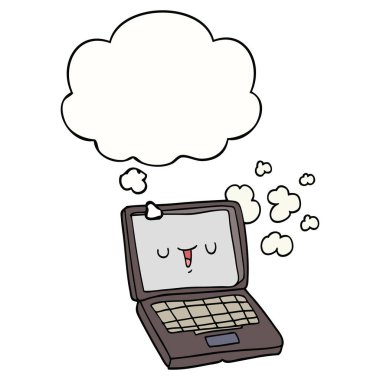 karikatür bilgisayar ve düşünce balonu