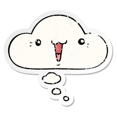 sevimli karikatür yüz ve sıkıntılı yıpranmış sticke olarak kabarcık düşünce