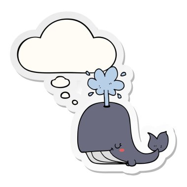 karikatür balina ve baskılı bir etiket olarak düşünce kabarcık