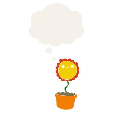 retro tarzında karikatür çiçek ve düşünce balonu