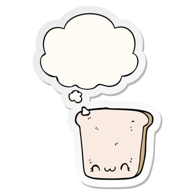 basılı bir etiket olarak ekmek karikatür dilim ve düşünce balonu