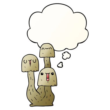 çizgi film mantarı ve pürüzsüz degrade tarzında düşünce balonu