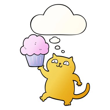 cupcake ve pürüzsüz degrade s düşünce balonu ile karikatür kedi