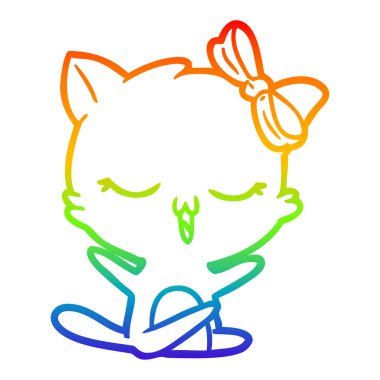 gökkuşağı degrade çizgi baş yay ile karikatür kedi çizim