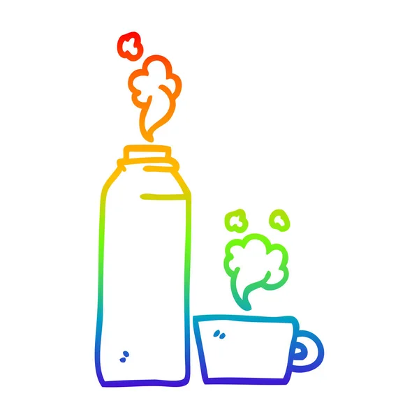 Regenbogen-Gradienten-Linie Zeichnung Karikatur Heißgetränkekolben — Stockvektor