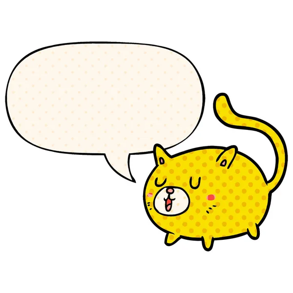 Desenho animado gato feliz e bolha de fala em estilo de quadrinhos — Vetor de Stock