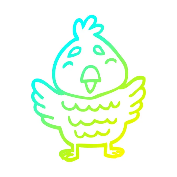 Línea de gradiente frío dibujo dibujos animados pájaro azul — Vector de stock